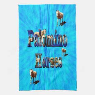 Palomino-paarden op blauw, theedoek