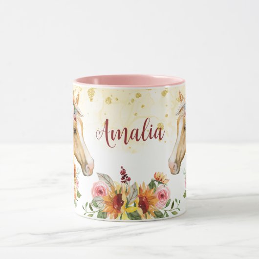 Palomino Paarden zonnebloemen, gepersonaliseerde n Mok (Midden)