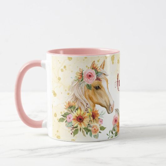 Palomino Paarden zonnebloemen, gepersonaliseerde n Mok (Links)