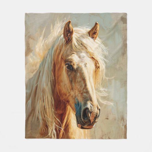 Palomino Paardenportret Fleece Deken (Voorkant)