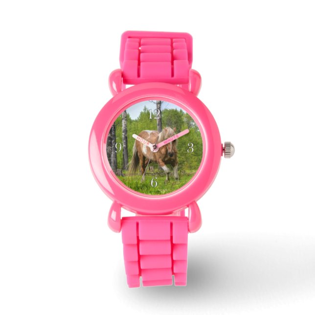Palomino Paint Horse & Forest Foto 2 Horloge (Voorkant)