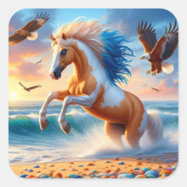 Palomino Paint Horse Ocean Vierkante Sticker