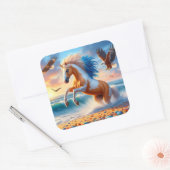 Palomino Paint Horse Ocean Vierkante Sticker (Envelop)