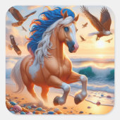 Palomino Paint Horse Ocean Vierkante Sticker (Voorkant)