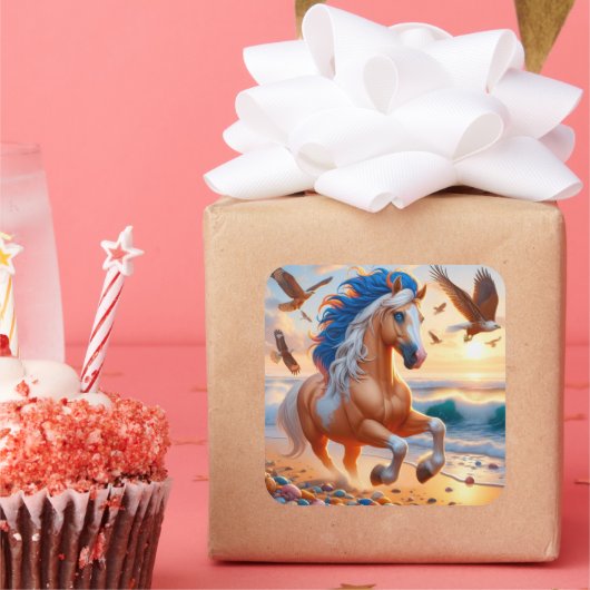 Palomino Paint Horse Ocean Vierkante Sticker (Feest)