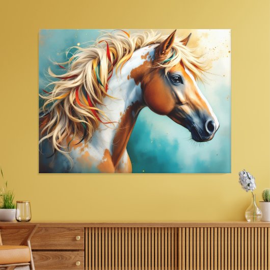 Palomino Paint Mustang Portret Canvas Afdruk (Insitu (Woonkamer))