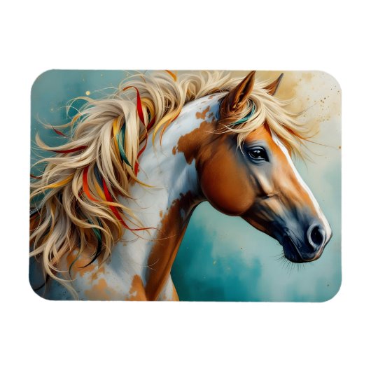 Palomino Paint Mustang Portret Magneet (Horizontaal)