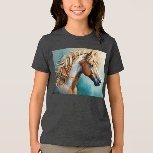 Palomino Paint Mustang Portret Tri-Blend Shirt (Voorkant)