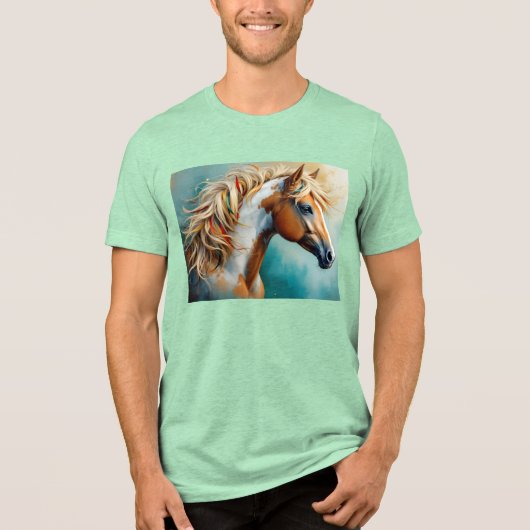 Palomino Paint Mustang Portret Tri-Blend Shirt (Voorkant)