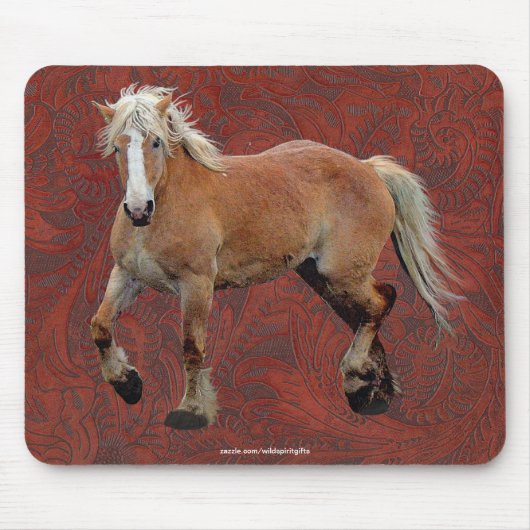 Palomino Percheron Kunst op Faux-leer BG Mousepad Muismat (Voorkant)
