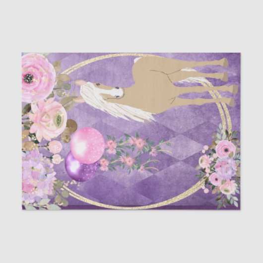  Palomino Pink en Purple Flowers Horse Tissuepapier (Voorkant)