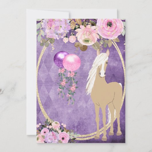  Palomino Pink Purple Flowers Horse Birthday Kaart (Achterkant)