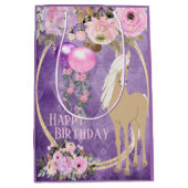  Palomino Pink Purple Flowers Horse Birthday Medium Cadeauzakje (Voorkant)
