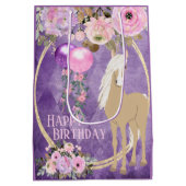  Palomino Pink Purple Flowers Horse Birthday Medium Cadeauzakje (Achterkant)