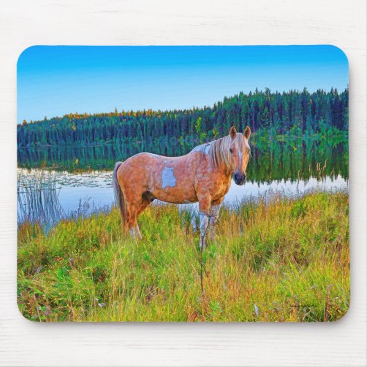 Palomino Pinto door Lake en Forest Scene Muismat (Voorkant)