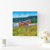 Palomino Pinto door Lake en Forest Scene Vierkante Klok (Huis)