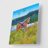 Palomino Pinto door Lake en Forest Scene Vierkante Klok (Hoek)