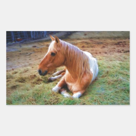 Palomino Pinto Horse Resting Artwork Rechthoekige Sticker (Voorkant)
