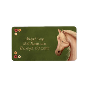 Palomino Pony en Bloemen Paard Adres Etiket