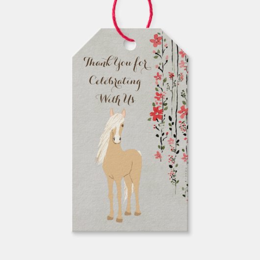 Palomino Pony en Flowers Horse Birthday Favor Cadeaulabel (Voorkant)