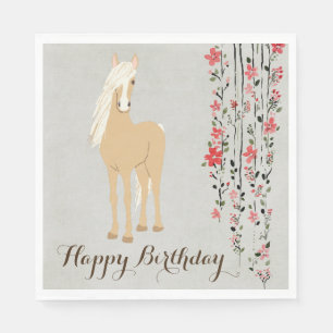 Palomino Pony Flowers Paard Happy Birthday Servet