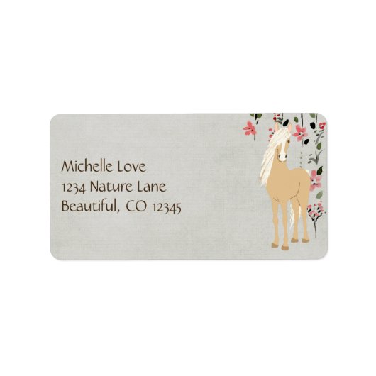 Palomino Pony Flowers Paardenadres Etiket (Voorkant)