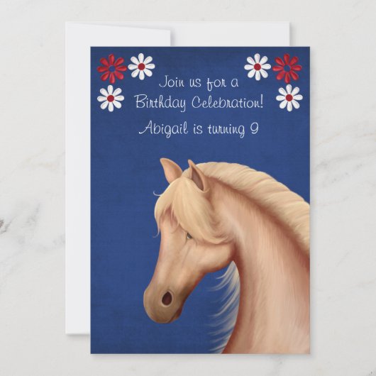 Palomino Pony Rood Wit Blauw Paard Verjaardag Uitn Kaart (Voorkant)