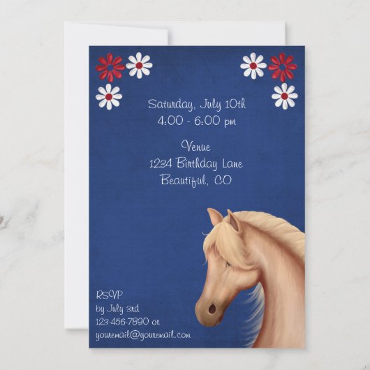 Palomino Pony Rood Wit Blauw Paard Verjaardag Uitn Kaart (Achterkant)