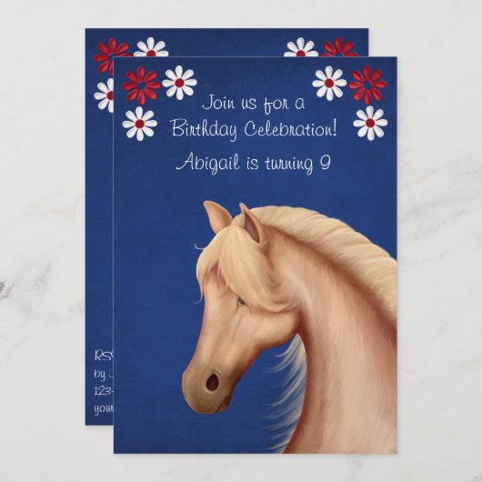 Palomino Pony Rood Wit Blauw Paard Verjaardag Uitn Kaart (Voorkant / Achterkant)