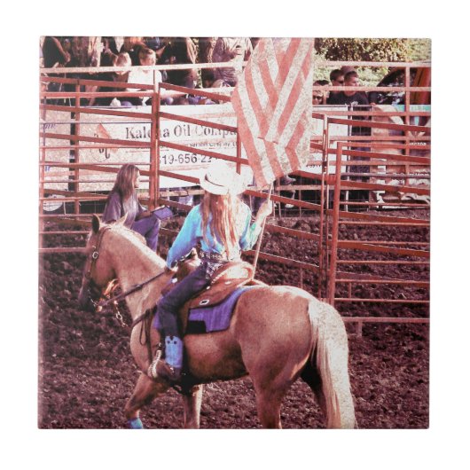 Palomino Rodeo American Flag Horse Tegeltje (Voorkant)