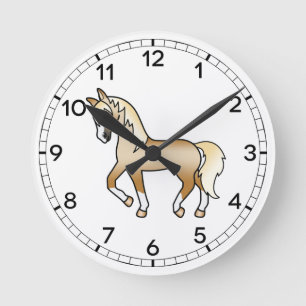 Palomino Schattige Cartoon Dravend Paard Illustrat Ronde Klok