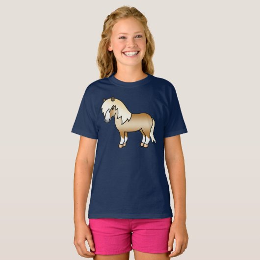 Palomino Shetland Pony Cute Cartoon Illustratie T-shirt (Voorkant volledig)