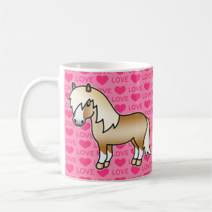 Palomino Shetland pony illustratie op roze harten Koffiemok