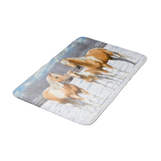 Palomino verf kwartpaarden bij sneeuw badmat (Gekanteld)