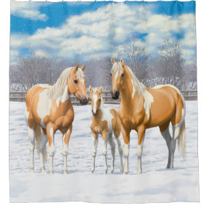 Palomino verf kwartpaarden bij sneeuw douchegordijn