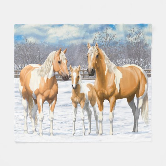 Palomino verf kwartpaarden bij sneeuw fleece deken (Voorkant (Horizontaal))