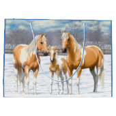 Palomino verf kwartpaarden bij sneeuw groot cadeauzakje (Achterkant)