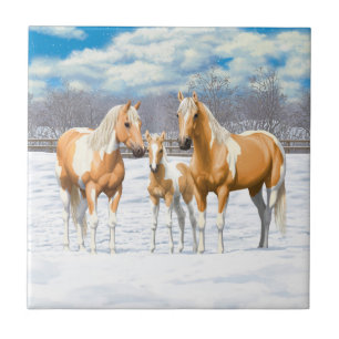Palomino verf kwartpaarden bij sneeuw tegeltje