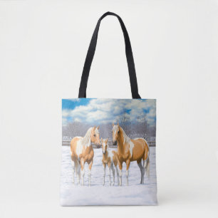 Palomino verf kwartpaarden bij sneeuw tote bag