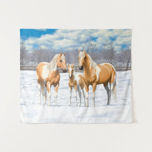 Palomino verfpaarden bij sneeuw wandkleed (Voorkant (horizontaal))