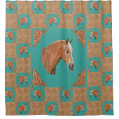 Palominopaard met leder- en turkooisdruk douchegordijn (Voorkant)