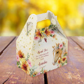 Palominopaard met zonnebloemen en roze bloemen bedankdoosjes