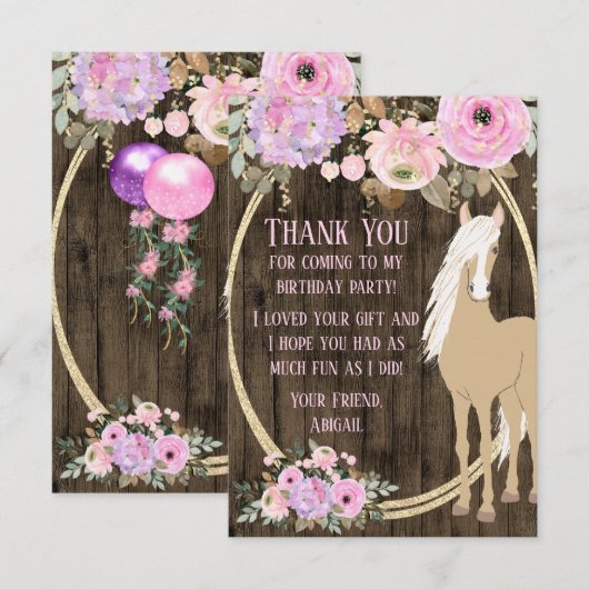  Palominopaarden en -bloemen op Barnwood Bedankkaart (Voorkant / Achterkant)