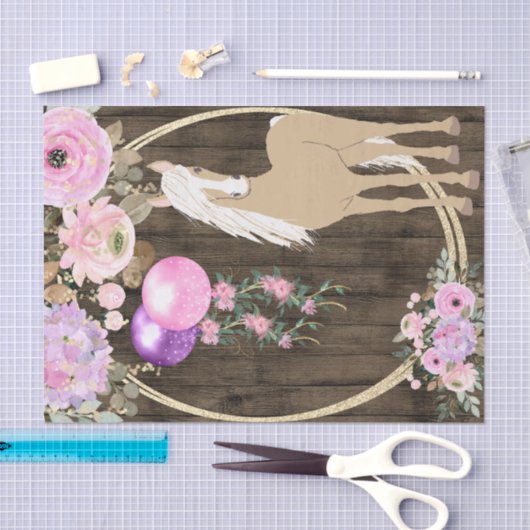  Palominopaarden en -bloemen op Barnwood Tissuepapier (Craft)
