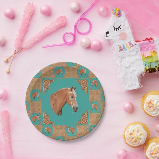 Palominopaarden met Westerne lederafdruk Papieren Bordje (Feest)