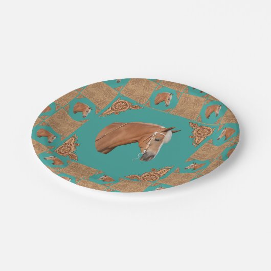 Palominopaarden met Westerne lederafdruk Papieren Bordje (Gekanteld)