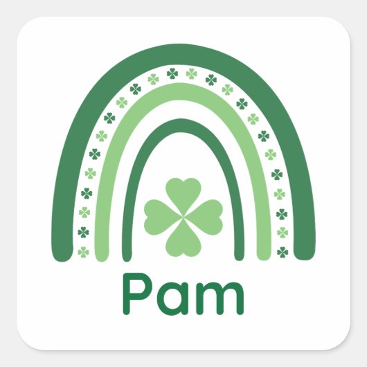 Pam Name Clover Boho Rainbow Vierkante Sticker (Voorkant)