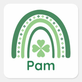 Pam Name Clover Boho Rainbow Vierkante Sticker