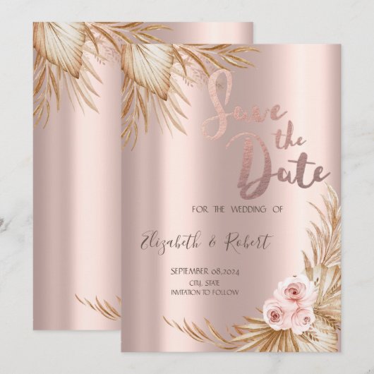 Pamapas Gras Luxe Roze Goud Save The Date (Voorkant / Achterkant)