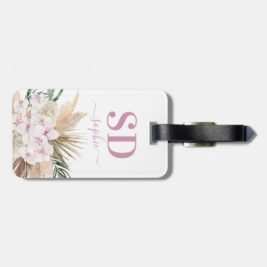 Pamapgras, orchidee, tropische bladbladtekst bagagelabel (Achterkant horizontaal)